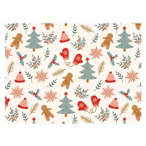 Balící papír klasik - vánoční motivy - stromky, perníčky, čepice - archy 100x70 cm - MFP Paper s.r.o.