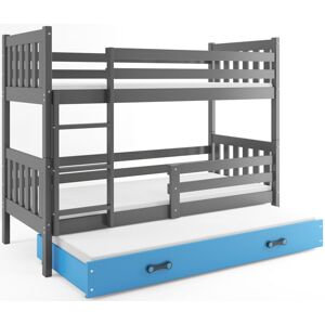 BMS Dětská patrová postel s přistýlkou CARINO 3 | 80 x 190 cm Barva: Šedá / Modrá