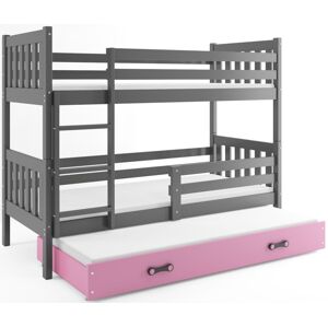 BMS Dětská patrová postel s přistýlkou CARINO 3 | 80 x 190 cm Barva: Šedá / růžová