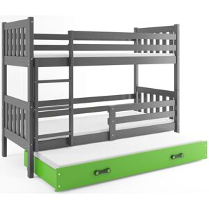 BMS Dětská patrová postel s přistýlkou CARINO 3 | 80 x 190 cm Barva: Šedá / zelená