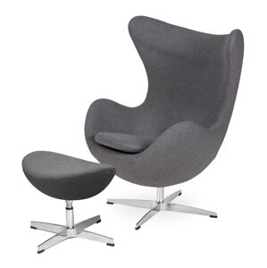King Home Fotel EGG CLASSIC z podnožka grafitowy szary.4 - wełna, podstawa aluminiowa