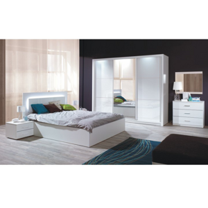 Tempo Kondela Ložnicový komplet (skříň + postel 160x200 + 2x noční stolek), bílá / vysoký bílý lesk HG, Asien
